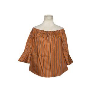 Mine brown black stripes off shoulder peasant top size Large